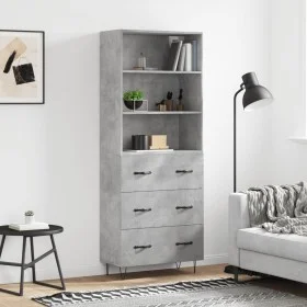 Aparador alto madera contrachapada gris hormigón 69,5x34x180 cm de vidaXL, Aparadores - Ref: Foro24-3189377, Precio: 140,84 €...