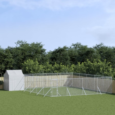 Perrera exterior con techo acero galvanizado plata 10x10x2,5 m de vidaXL, Casetas y cercados para perros - Ref: Foro24-319048...