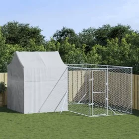 Perrera de exterior con techo acero galvanizado plata 4x4x2,5 m de vidaXL, Casetas y cercados para perros - Ref: Foro24-31904...
