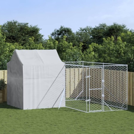 Perrera de exterior con techo acero galvanizado plata 4x4x2,5 m de vidaXL, Casetas y cercados para perros - Ref: Foro24-31904...