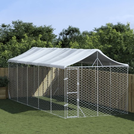 Perrera exterior con techo acero galvanizado plata 3x7,5x2,5 m de vidaXL, Casetas y cercados para perros - Ref: Foro24-319048...