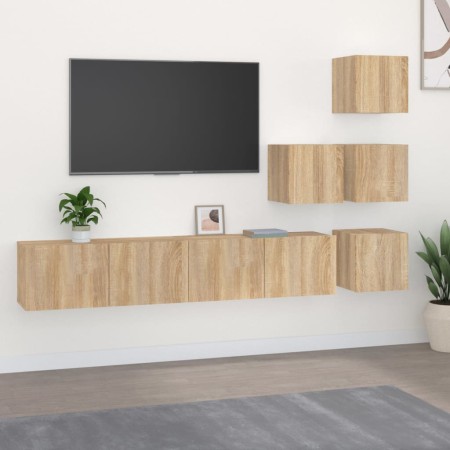 Mueble de pared para TV madera contrachapada color roble sonoma en Muebles TV | Comprar online en Foru.es