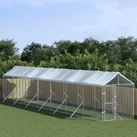 Perrera de exterior con toldo acero galvanizado plata 2x14x2,5m de vidaXL, Casetas y cercados para perros - Ref: Foro24-31904...