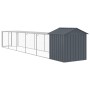 Gallinero con corral acero galvanizado gris 117x609x123 cm de vidaXL, Jaulas y habitáculos para animales pequeños - Ref: Foro...