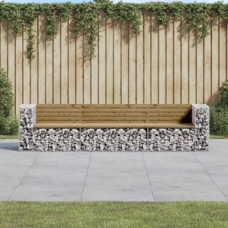 Banco jardín con gaviones madera pino impregnada 287x71x65,5 cm de vidaXL, Bancos de jardín - Ref: Foro24-3196253, Precio: 36...