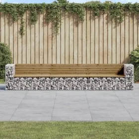 Banco jardín con gaviones madera pino impregnada 347x71x65,5 cm de vidaXL, Bancos de jardín - Ref: Foro24-3196256, Precio: 43...