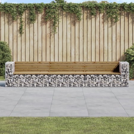 Banco jardín con gaviones madera pino impregnada 347x71x65,5 cm de vidaXL, Bancos de jardín - Ref: Foro24-3196256, Precio: 41...