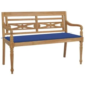 Banco Batavia madera maciza de teca con cojín azul royal 120 cm de vidaXL, Bancos de jardín - Ref: Foro24-3062164, Precio: 22...