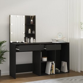 Tocador con LED y armario madera contrachapada negro de vidaXL, Tocadores para dormitorios - Ref: Foro24-3082018, Precio: 145...