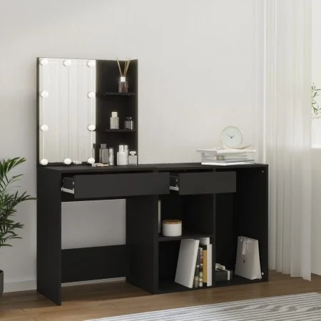 Tocador con LED y armario madera contrachapada negro de vidaXL, Tocadores para dormitorios - Ref: Foro24-3082018, Precio: 143...