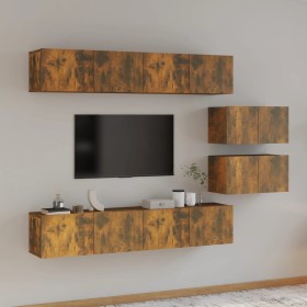 Set de muebles de TV 6 pzas madera contrachapada roble ahumado en Muebles TV | Comprar online en Foru.es