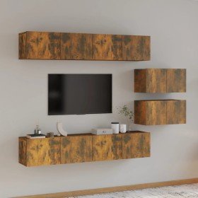 Set de muebles de TV 6 pzas madera contrachapada roble ahumado en Muebles TV | Comprar online en Foru.es