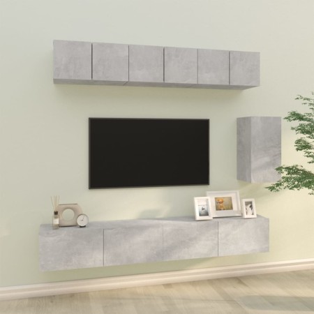 Set de muebles de TV 6 pzas madera contrachapada gris hormigón en Muebles TV | Comprar online en Foru.es