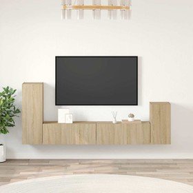 Set de muebles para TV 4 pzas madera contrachapada roble Sonoma en Muebles TV | Comprar online en Foru.es