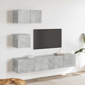 Set de muebles de TV 4 pzas madera contrachapada gris hormigón en Muebles TV | Comprar online en Foru.es