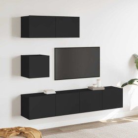 Set de muebles para TV 4 piezas madera contrachapada negro en Muebles TV | Comprar online en Foru.es