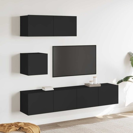 Set de muebles para TV 4 piezas madera contrachapada negro en Muebles TV | Comprar online en Foru.es