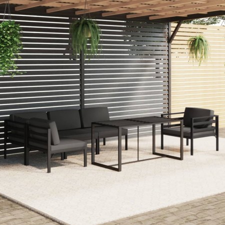 Set muebles de jardín 6 pzas y cojines aluminio gris antracita en Conjuntos de jardín | Comprar online en Foru.es