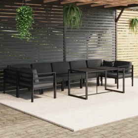 Set muebles de jardín 8 pzas y cojines aluminio gris antracita en Conjuntos de jardín | Comprar online en Foru.es