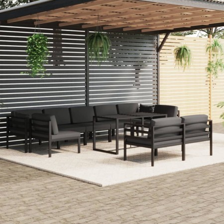 Set muebles de jardín 10 pzas y cojines aluminio gris antracita en Conjuntos de jardín | Comprar online en Foru.es