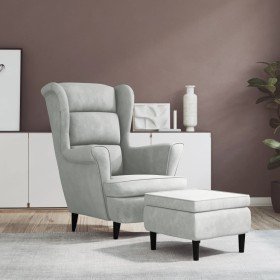 Sillón orejero y taburete de terciopelo gris claro en Sillones | Comprar online en Foru.es