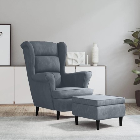 Sillón orejero y taburete de terciopelo gris oscuro en Sillones | Comprar online en Foru.es