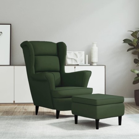 Sillón orejero y taburete de terciopelo verde oscuro en Sillones | Comprar online en Foru.es
