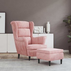 Sillón orejero y taburete de terciopelo rosa en Sillones | Comprar online en Foru.es
