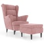 Sillón orejero y taburete de terciopelo rosa en Sillones | Comprar online en Foru.es