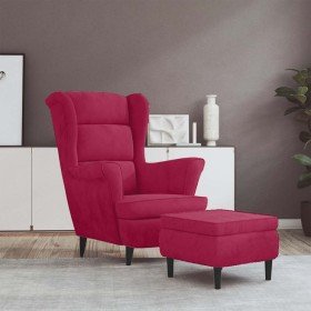 Sillón orejero y taburete de terciopelo rojo tinto en Sillones | Comprar online en Foru.es