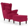 Sillón orejero y taburete de terciopelo rojo tinto en Sillones | Comprar online en Foru.es
