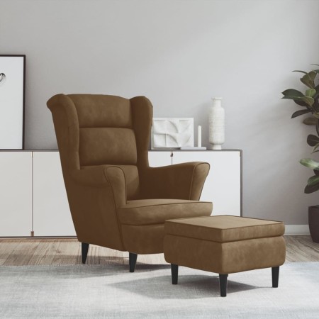 Sillón orejero y taburete de terciopelo marrón en Sillones | Comprar online en Foru.es