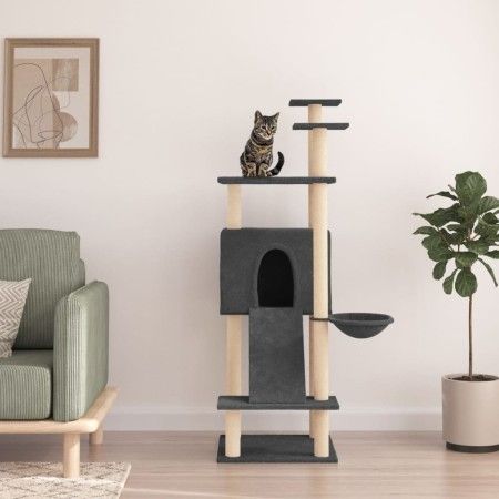 Rascador para gatos con postes de sisal gris oscuro 153 cm de vidaXL, Mobiliario para gatos - Ref: Foro24-171752, Precio: 57,...