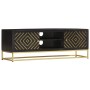 Mueble de TV madera maciza de mango negro y dorado 120x30x40 cm de vidaXL, Muebles TV - Ref: Foro24-286514, Precio: 280,79 €,...