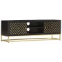 Mueble de TV madera maciza de mango negro y dorado 120x30x40 cm de vidaXL, Muebles TV - Ref: Foro24-286514, Precio: 280,79 €,...