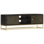 Mueble de TV madera maciza de mango negro y dorado 120x30x40 cm de vidaXL, Muebles TV - Ref: Foro24-286514, Precio: 280,79 €,...