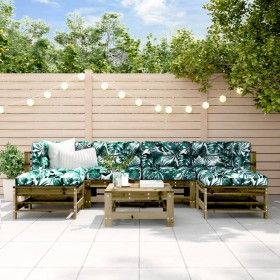 Juego de muebles jardín 7 pzas y cojines madera pino impregnada de vidaXL, Conjuntos de jardín - Ref: Foro24-3185954, Precio:...