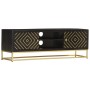 Mueble de TV madera maciza de mango negro y dorado 120x30x40 cm de vidaXL, Muebles TV - Ref: Foro24-286514, Precio: 280,79 €,...