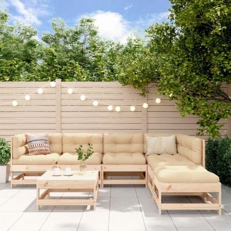Juego de muebles de jardín 7 piezas y cojines madera maciza de vidaXL, Conjuntos de jardín - Ref: Foro24-3185962, Precio: 506...
