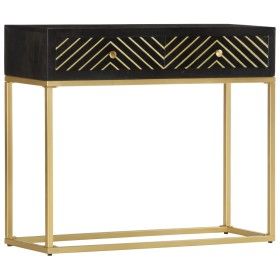 Mesa consola madera maciza de mango negro y dorado 90x30x75cm de vidaXL, Aparadores - Ref: Foro24-286518, Precio: 223,69 €, D...