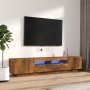 Set de muebles TV con LEDS 2 pzas contrachapada roble ahumado en Muebles TV | Comprar online en Foru.es