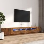 Set de muebles TV con LEDS 3 pzas contrachapada roble ahumado en Muebles TV | Comprar online en Foru.es