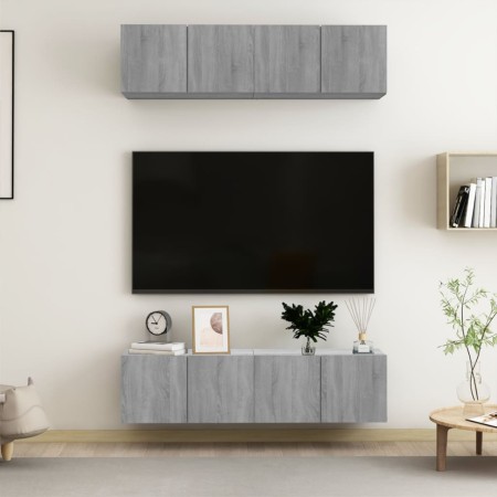 Muebles TV de pared 4 uds contrachapada gris Sonoma 60x30x30 cm en Muebles TV | Comprar online en Foru.es