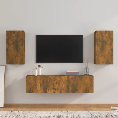 Set de muebles de TV 4 pzas madera contrachapada roble ahumado en Muebles TV | Comprar online en Foru.es