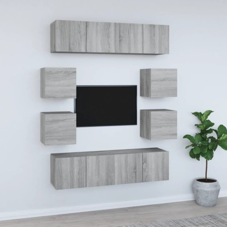 Set de muebles para TV 8 pzas madera contrachapada gris Sonoma en Muebles TV | Comprar online en Foru.es