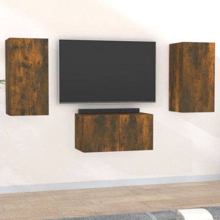 Set de muebles de TV 3 pzas madera contrachapada roble ahumado en Muebles TV | Comprar online en Foru.es