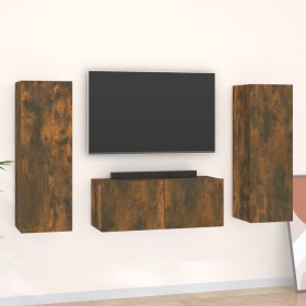 Set de muebles de TV 3 pzas madera contrachapada roble ahumado en Muebles TV | Comprar online en Foru.es