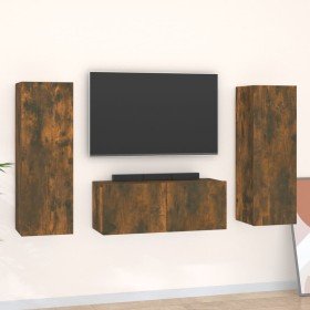 Set de muebles de TV 3 pzas madera contrachapada roble ahumado en Muebles TV | Comprar online en Foru.es