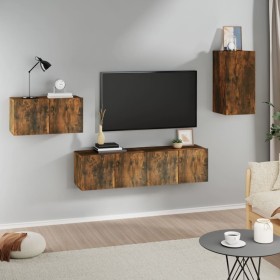 Set de muebles de TV 4 pzas madera contrachapada roble ahumado en Muebles TV | Comprar online en Foru.es