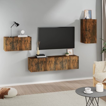 Set de muebles de TV 4 pzas madera contrachapada roble ahumado en Muebles TV | Comprar online en Foru.es